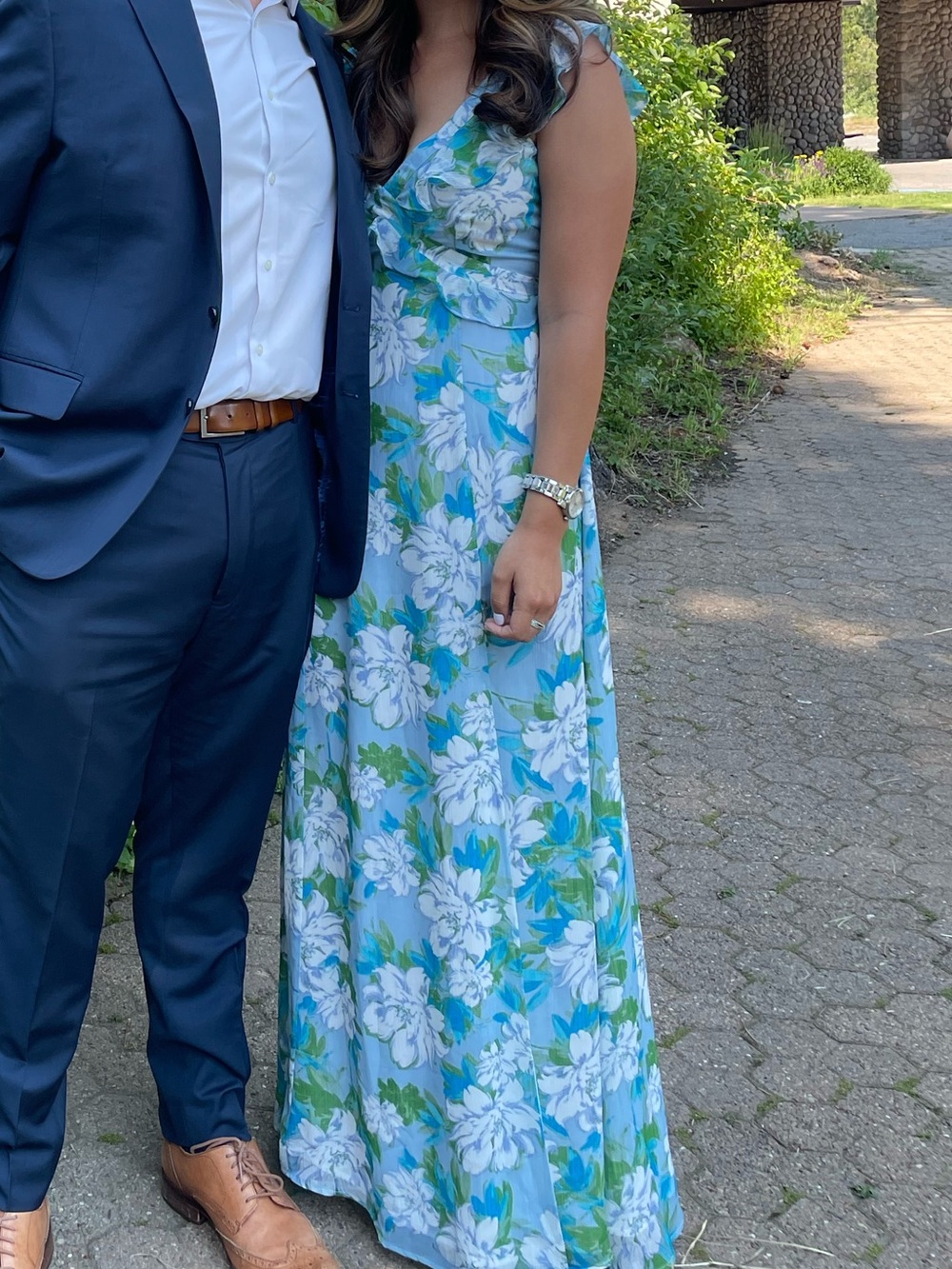 Lulu's Blue Floral Maxi Dress with White and Green Accents